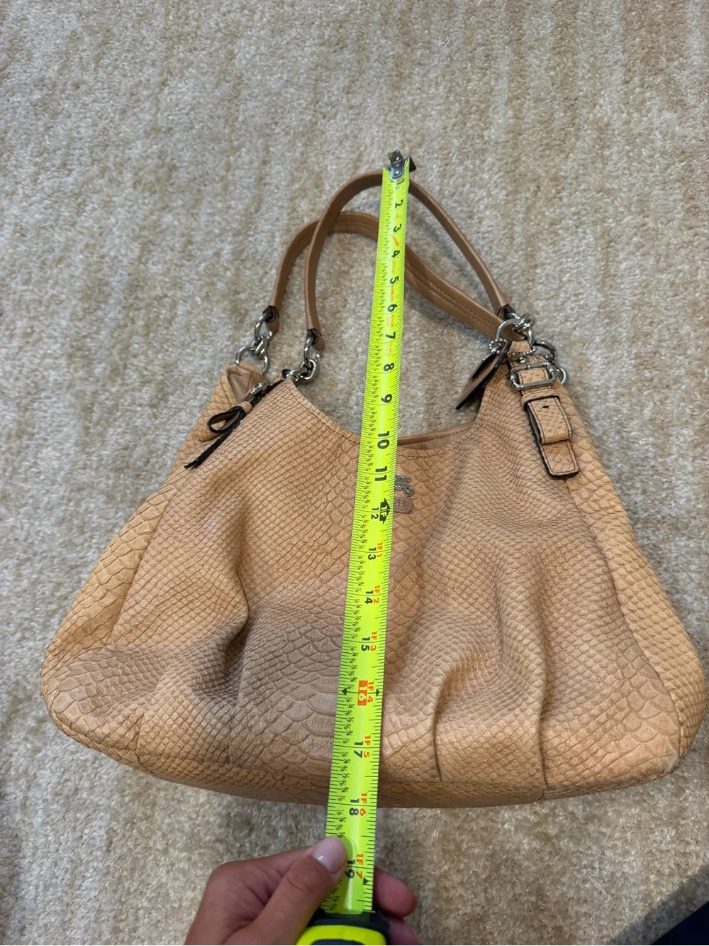 Coach Tan Embossed Snakeskin Leather Shoulder Bag